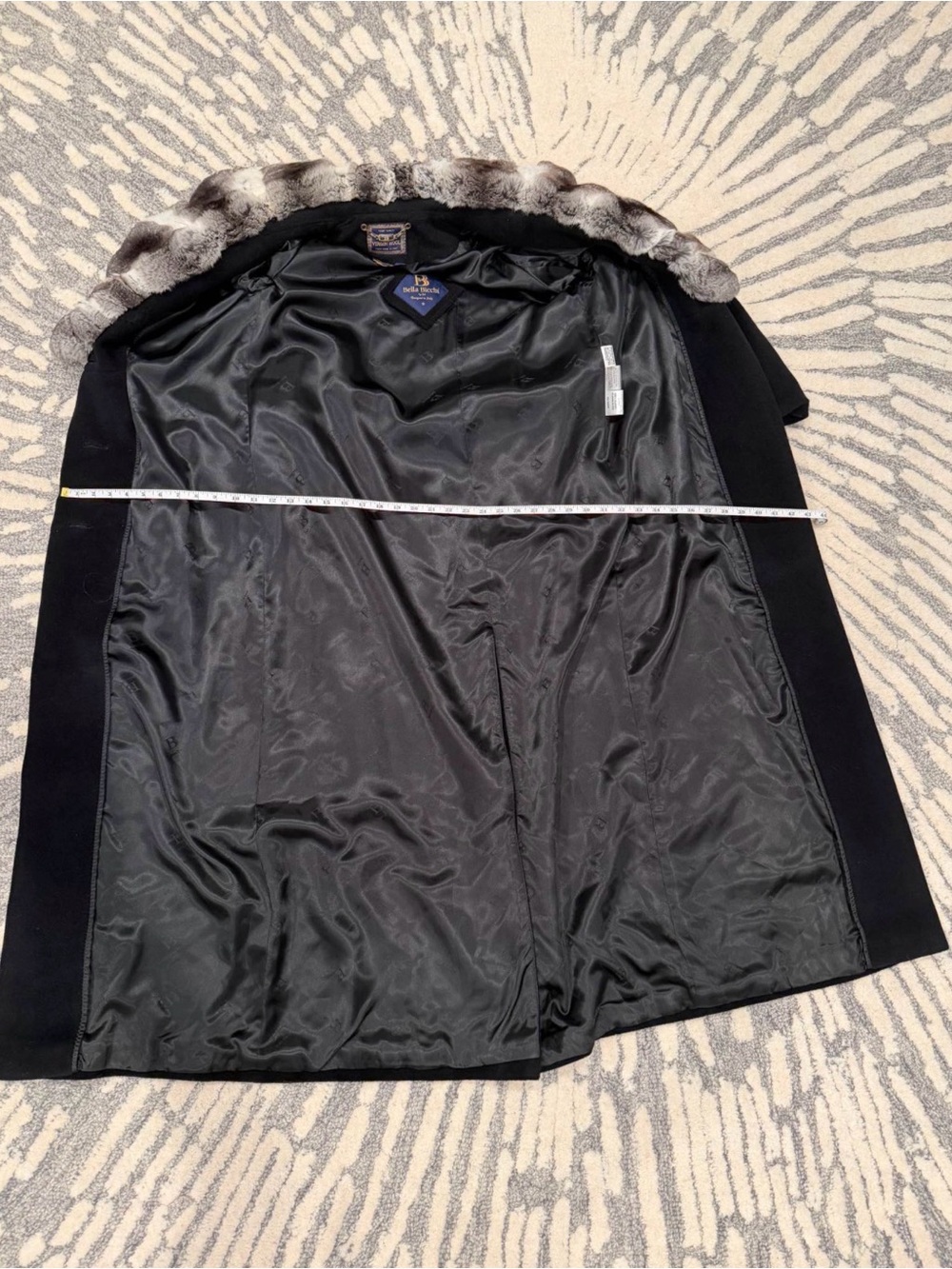 Black Trench Coat with Gray Fur Collar by Bella Rosa - Picture 3 of 3